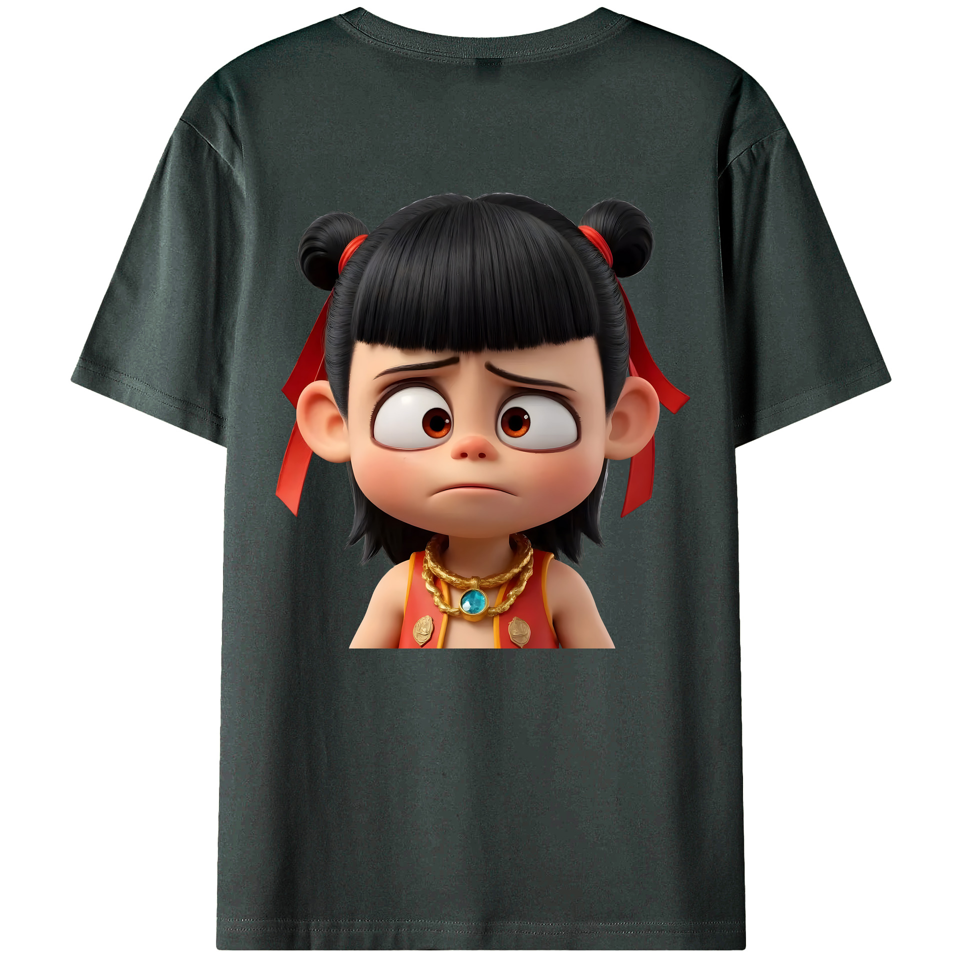 （画像用） Ne Zha 2 ナタ 魔童の大暴れ 綿100％ メンズ半袖Tシャツ（バックプリント） 通気性